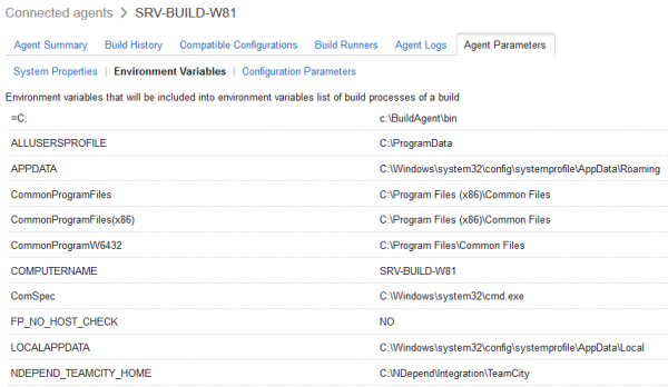 NDepend environment variable in TeamCity