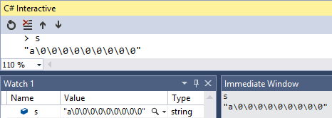 Strings with embedded null characters in Visual Studio