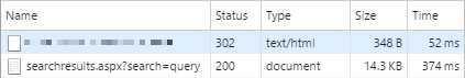 Network log of a Post/Redirect/Get pattern implementation