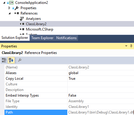 Project reference in Solution Explorer and its properties