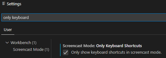 Screencast Mode settings in VIsual Studio Code
