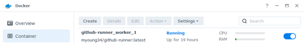 GitHub runner container in Synology Docker UI