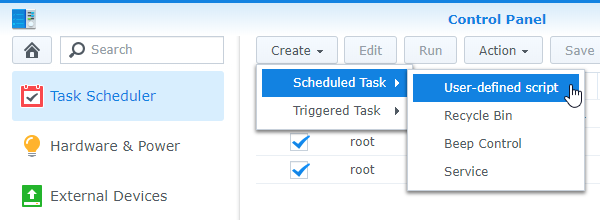 Creating a scheduled user-defined script