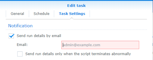 Sending task notification to email