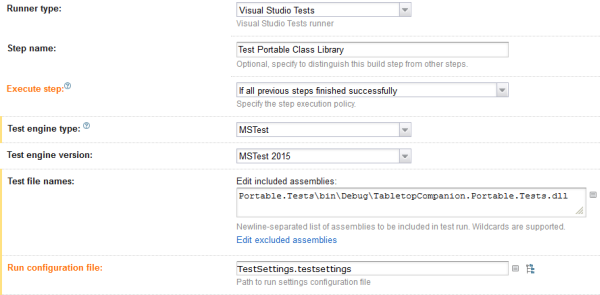 Specifying test settings for MSTest in TeamCity