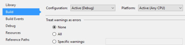 Treat warnings as errors project setting