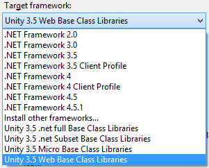 Target frameworks in Visual Studio Tools for Unity projects