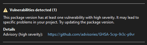 Details about vulnerability in NuGet Package Manager