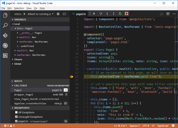 Debugging Ionic 2 App in Emulator from VS Code