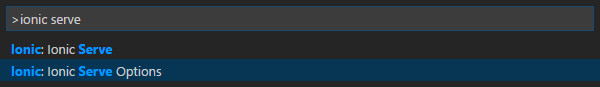 Invoking the Ionic Serve Options Command