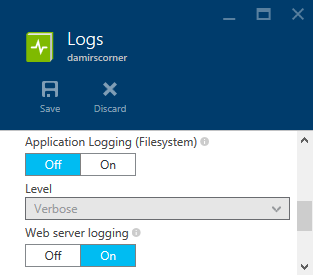 Web server logging in Azure