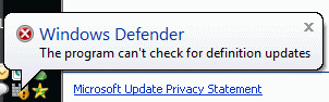 The program can't check for definition updates