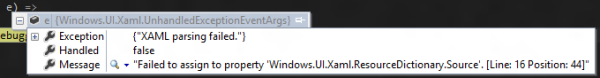 XAML parsing failed.