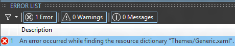 An error occured while finding the resource dictionary