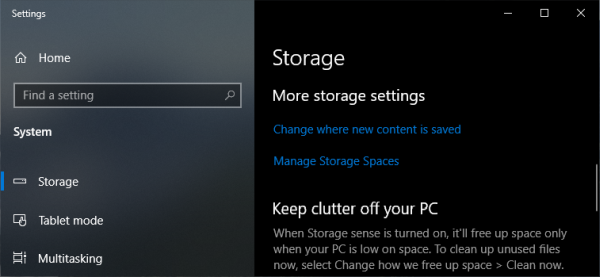 Windows Storage settings