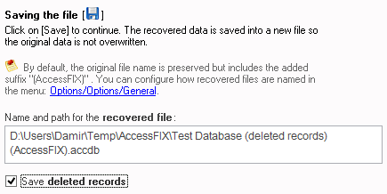 Save fixed file in AccessFIX