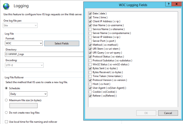 IIS Log Settings